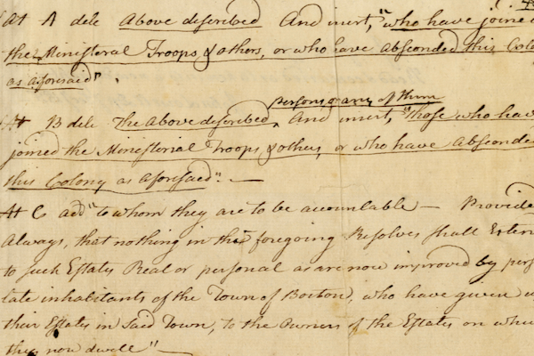 Resolve of Council to arrest Royalists in Boston who joined the British troops or endeavored to 'further the measures of the British administration for enslaving the united American colonies,' January 1776