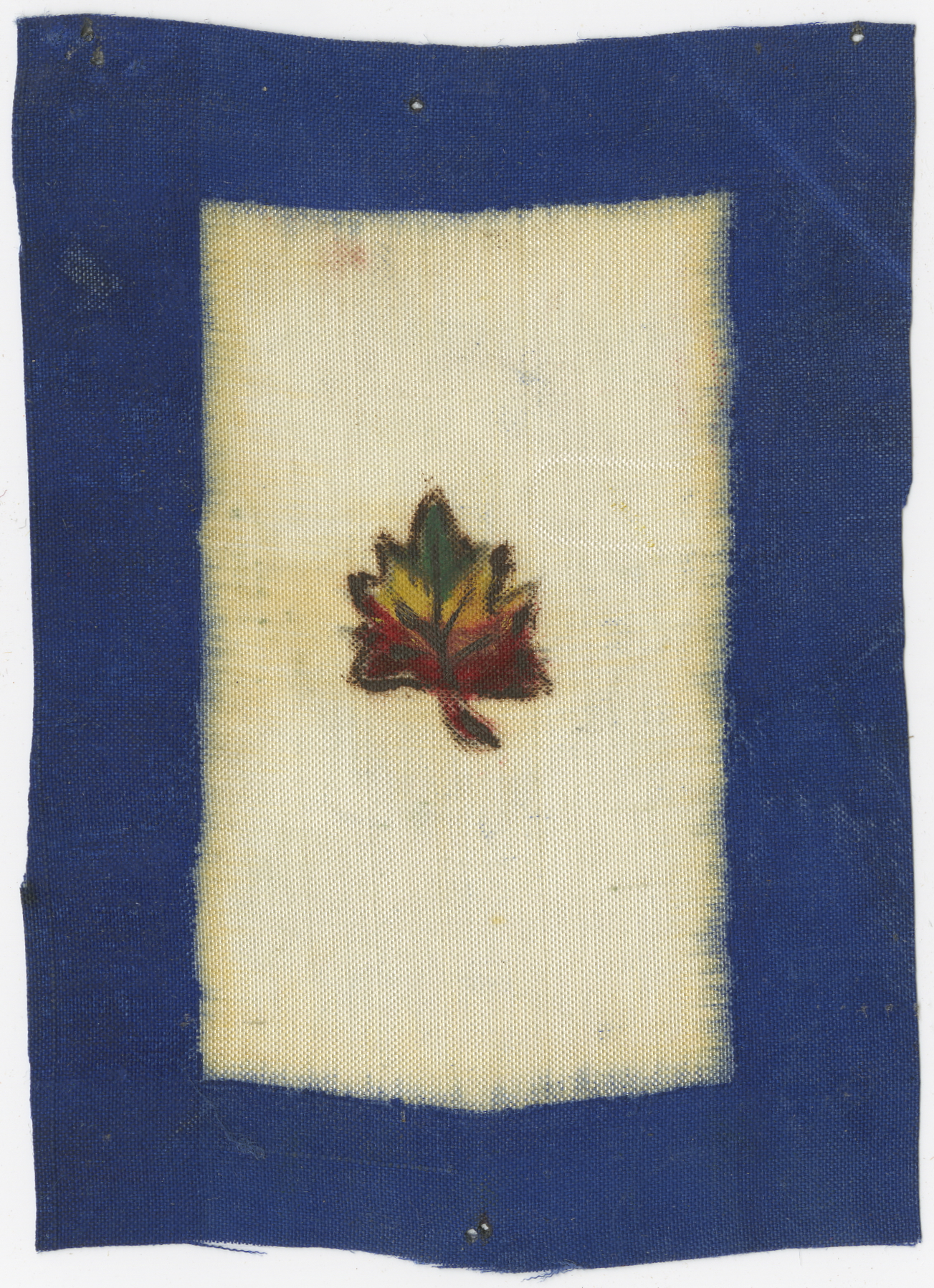 Small painting of a leaf on a strip of cloth, found in the case file of Helen Frances LaFleur (#11140)