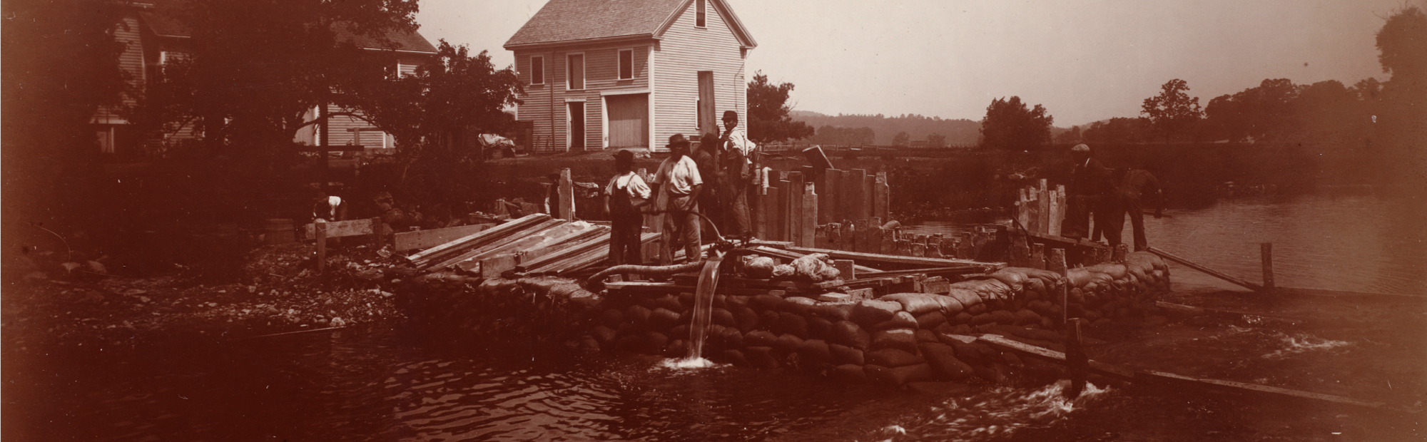 Distribution Department, Low Service Pipe Lines, 20-Inch Pipe Crossing at Mystic River, Section 28, Arlington, Mass., Jun. 14, 1899, Metropolitan Water Works Photograph Collection, 1876-1930