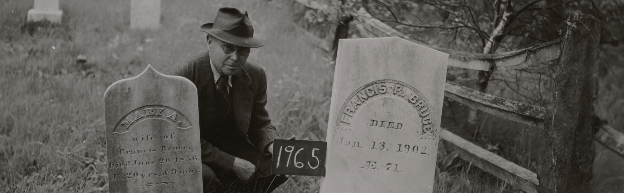 Mary A. and Francis R. Bruce, Lincoln Cemetery, Stones 5, 6, Petersham, Mass., June 8, 1945, Quabbin Reservoir Cemetery Photographs, 1928-1945