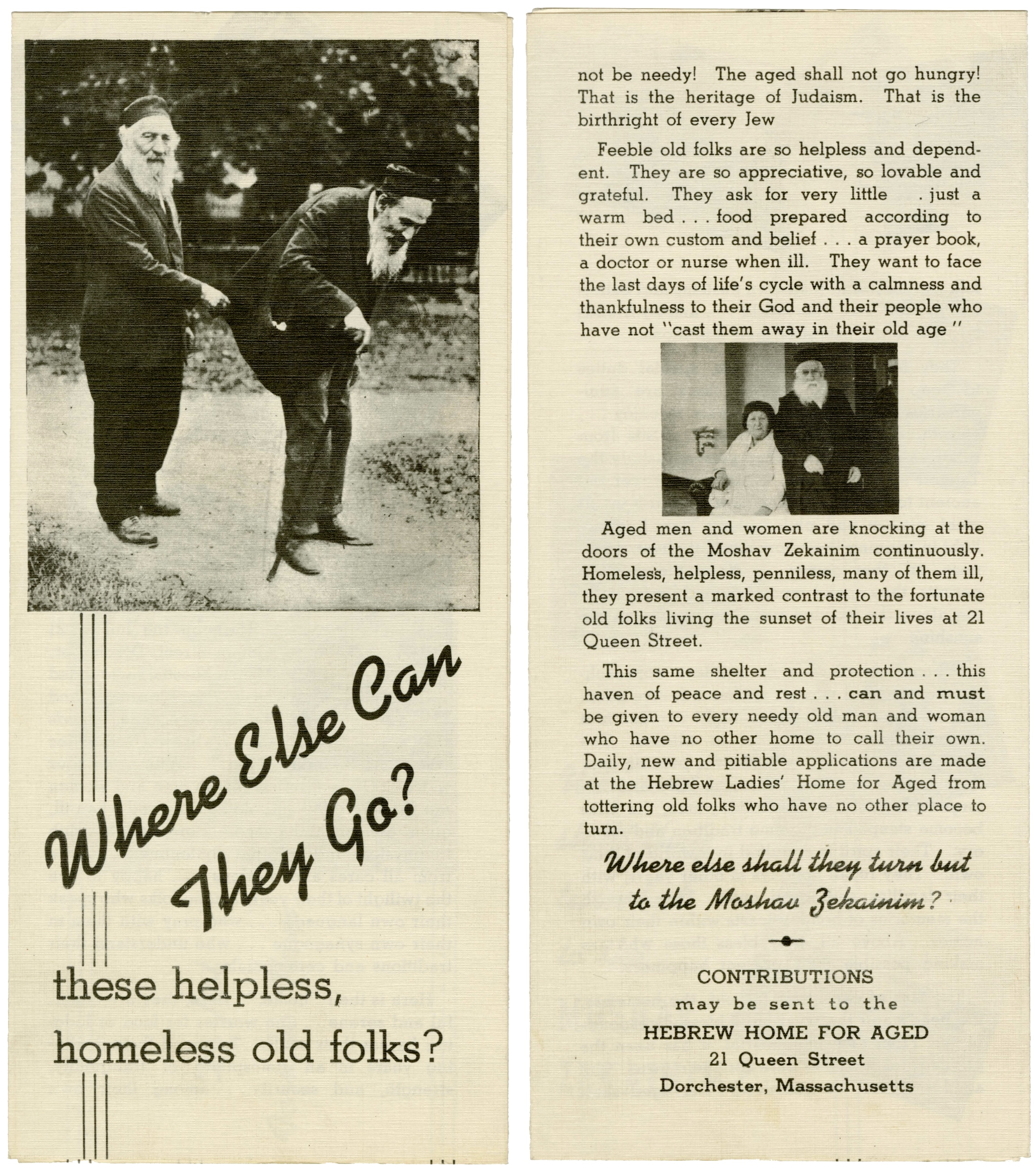 Brochure for the Hebrew Ladies' Home for Aged