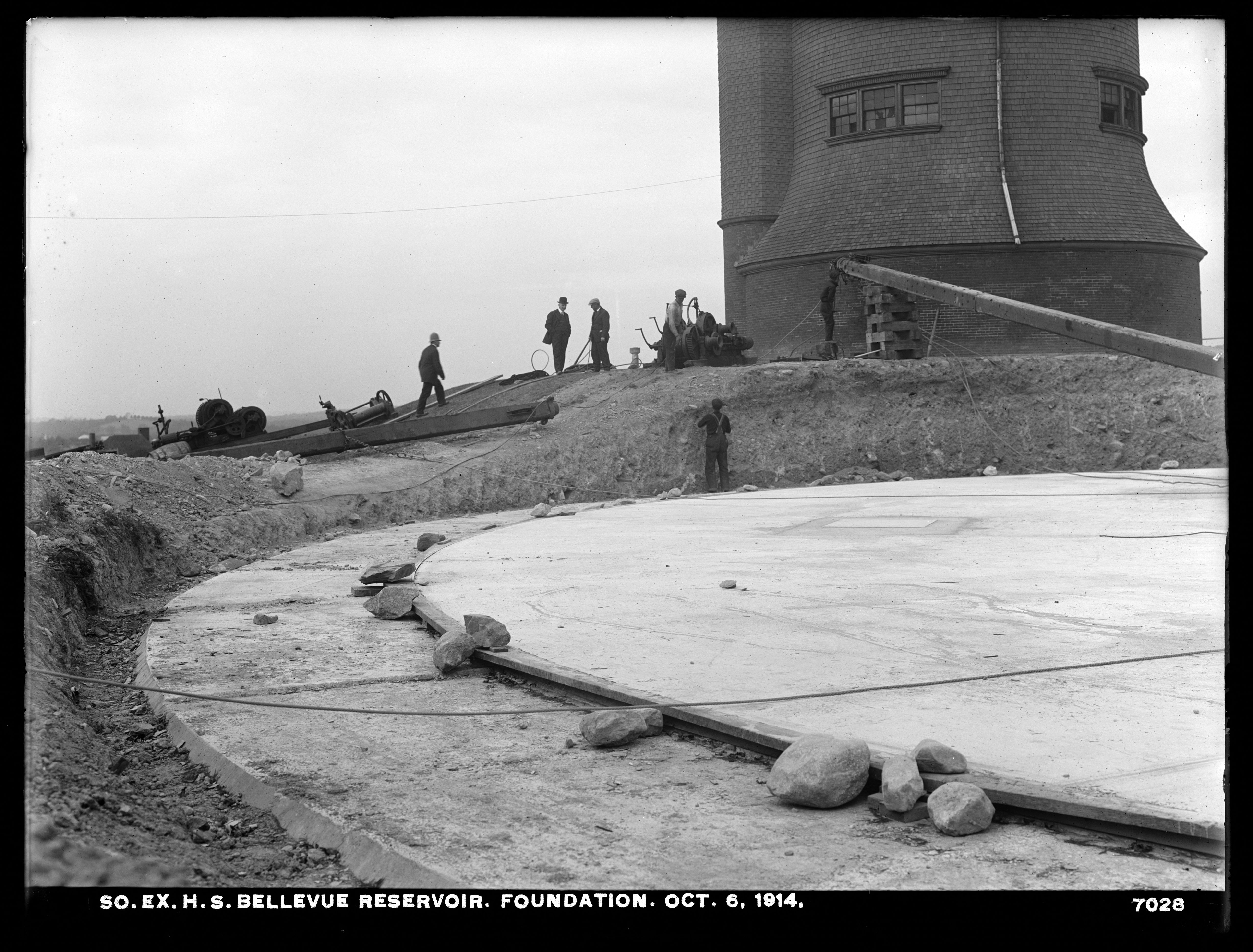 Distribution Department, Southern Extra High Service Bellevue Reservoir, Foundation, Bellevue Hill, West Roxbury, Mass., Oct. 6, 1914