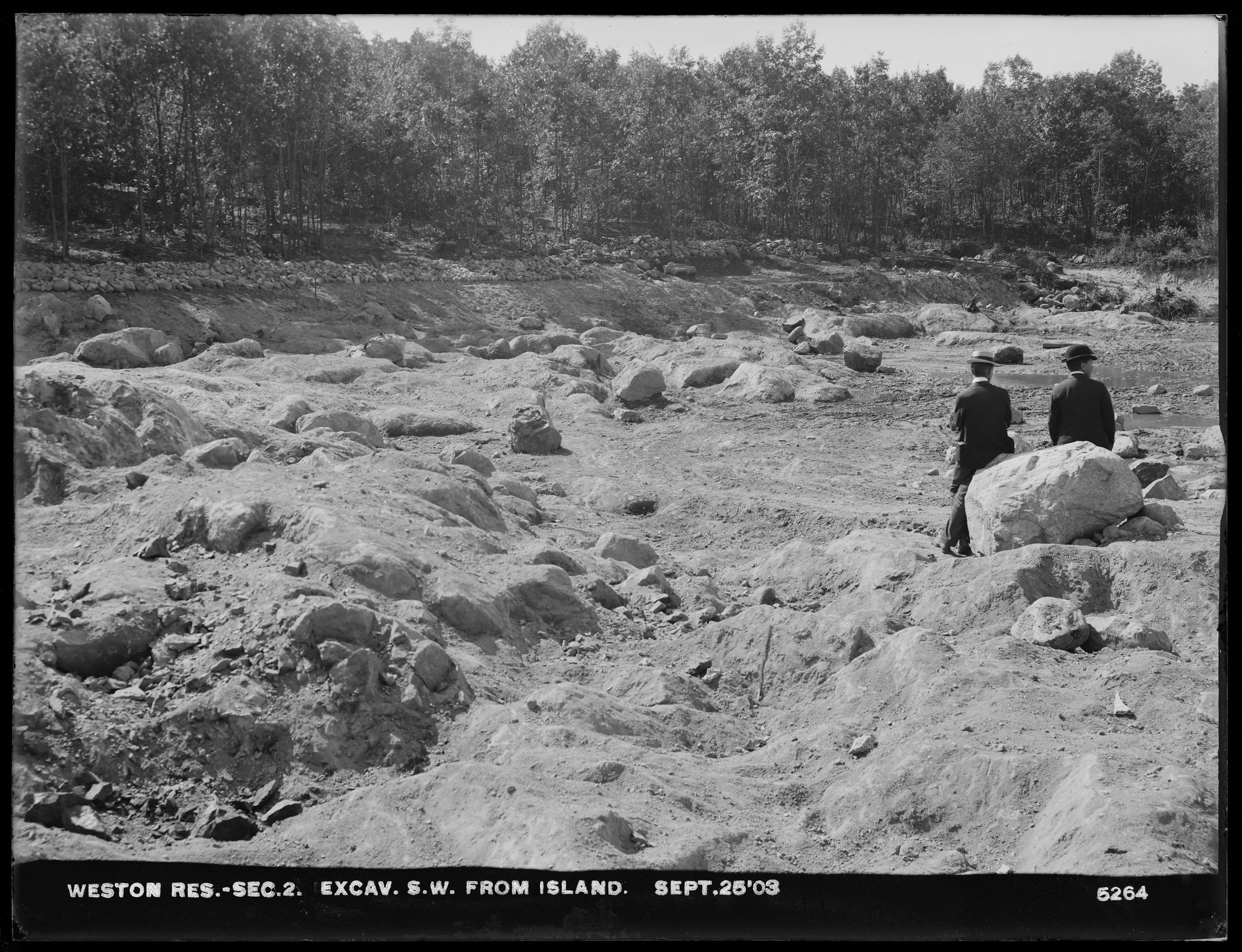 Weston Aqueduct, Weston Reservoir, Section 2, Excavation Southwesterly from Island, Weston, Mass., Sep. 25, 1903