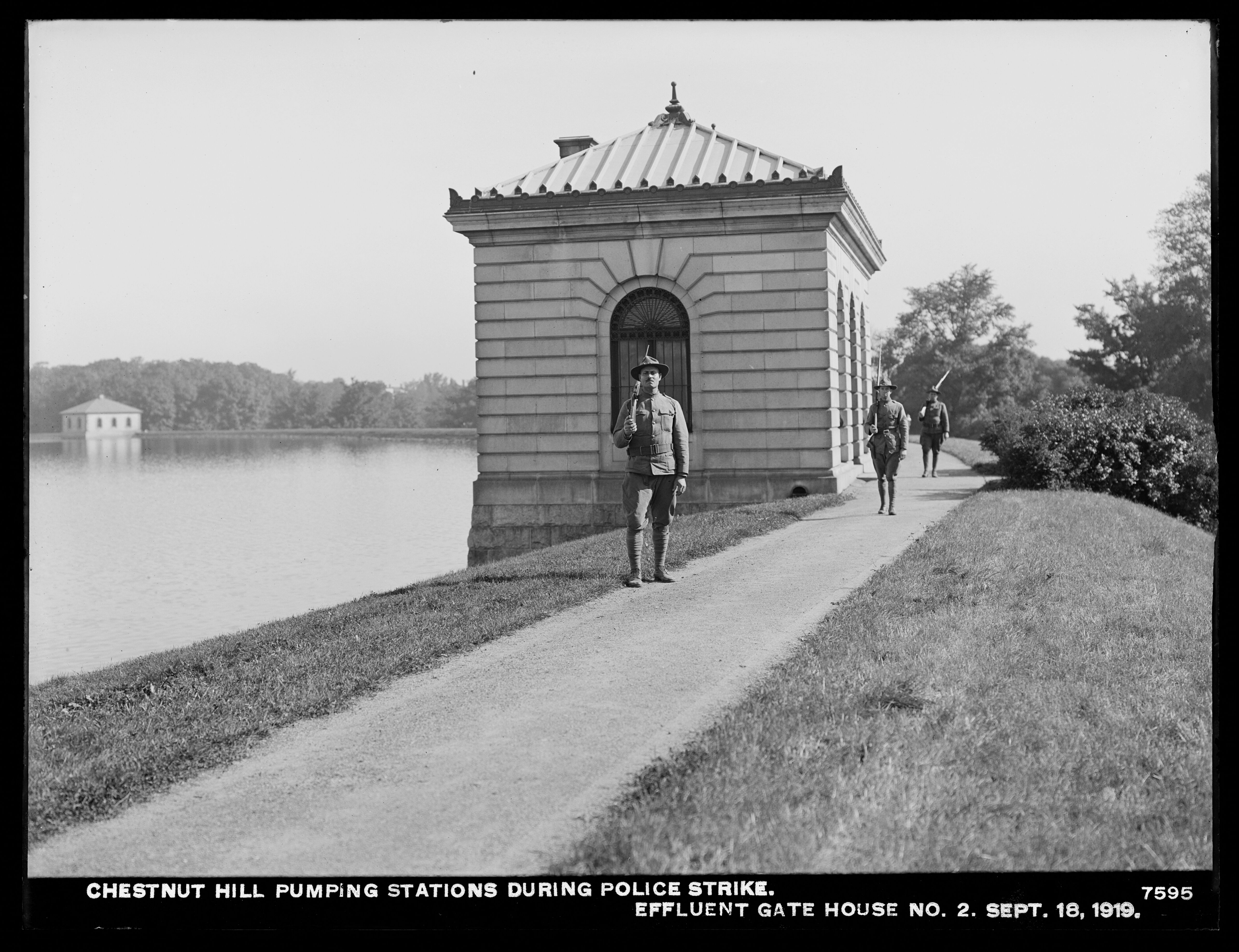 Chestnut Hill Pumping Station, During Boston Police Strike, Effluent Gatehouse No. 2, Brighton, Mass., Sep. 18, 1919