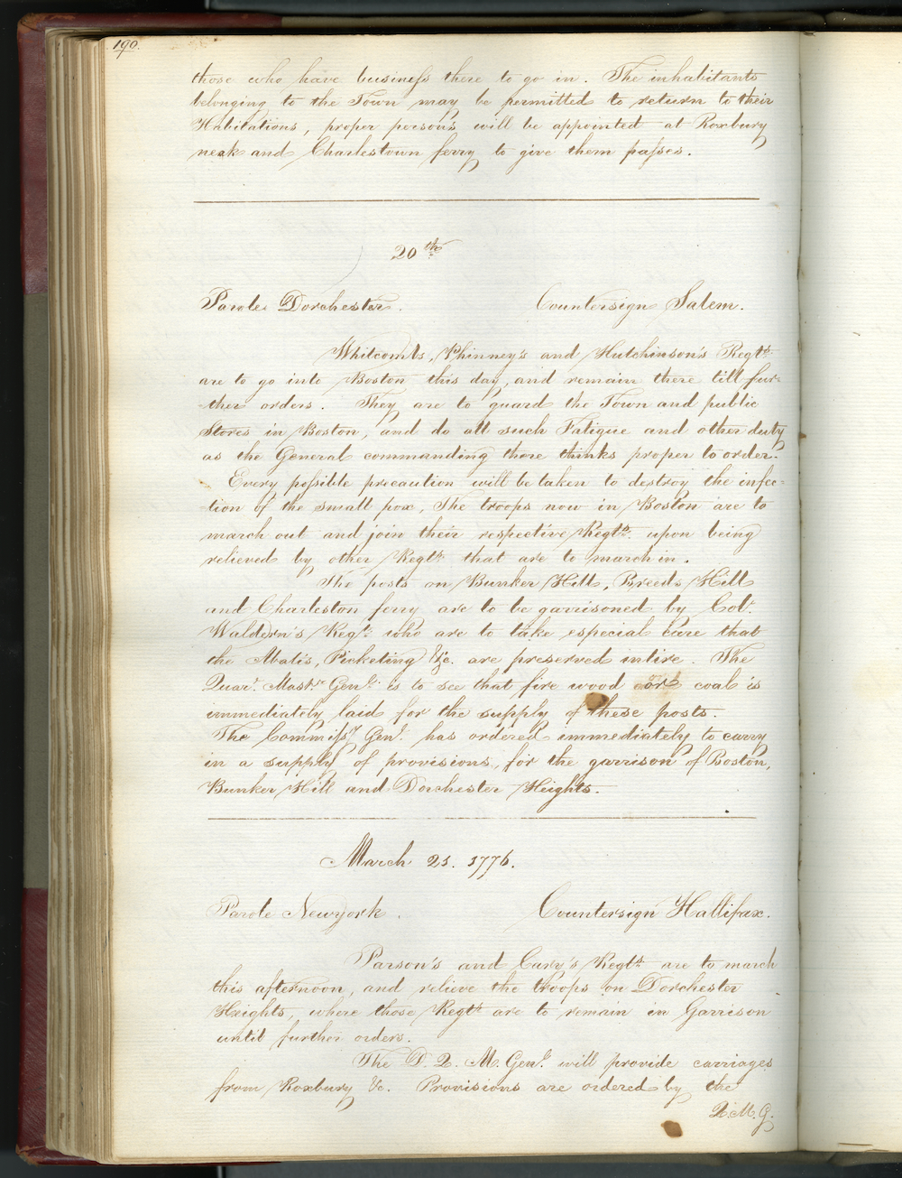 General order regarding evacuation of Boston and smallpox precautions, March 20, 1776