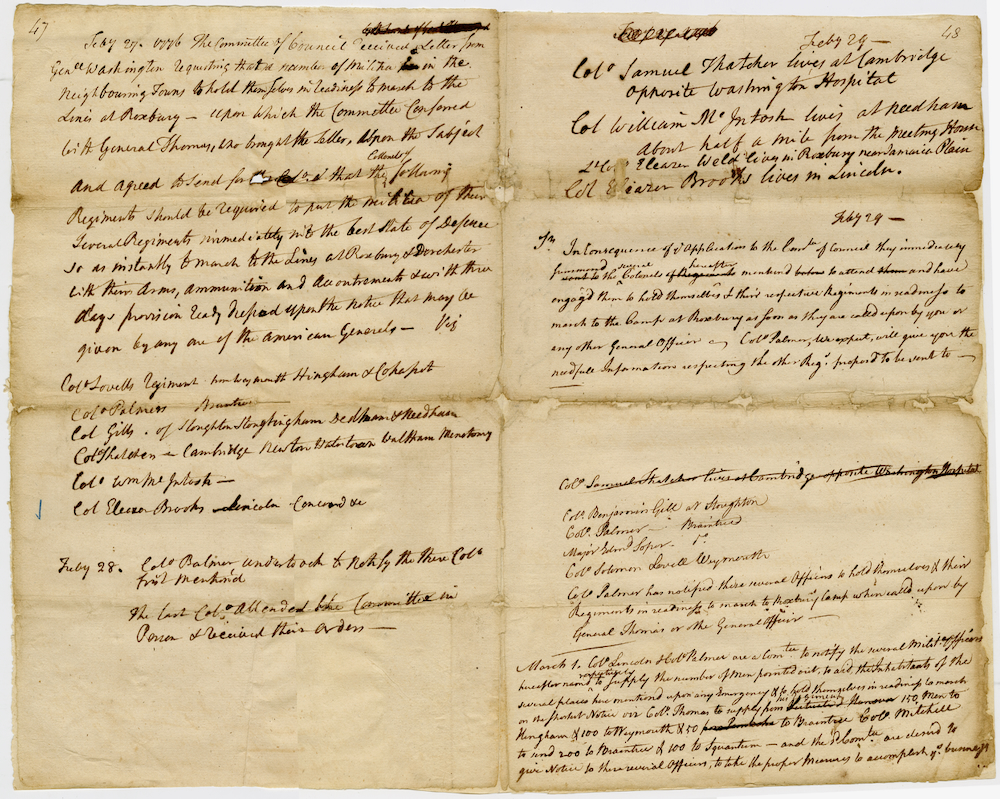 Draft minutes of Council's response to George Washington letter regarding reinforcements to Dorchester, February 1776