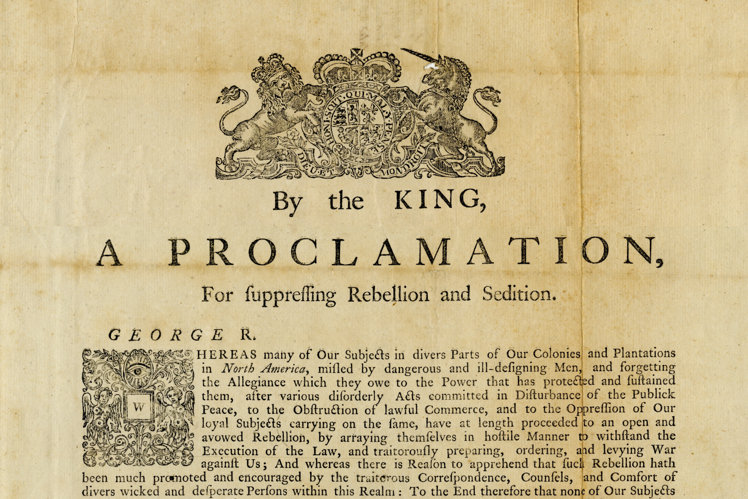 Proclamation of King George III to suppress rebellion and sedition in the North American colonies