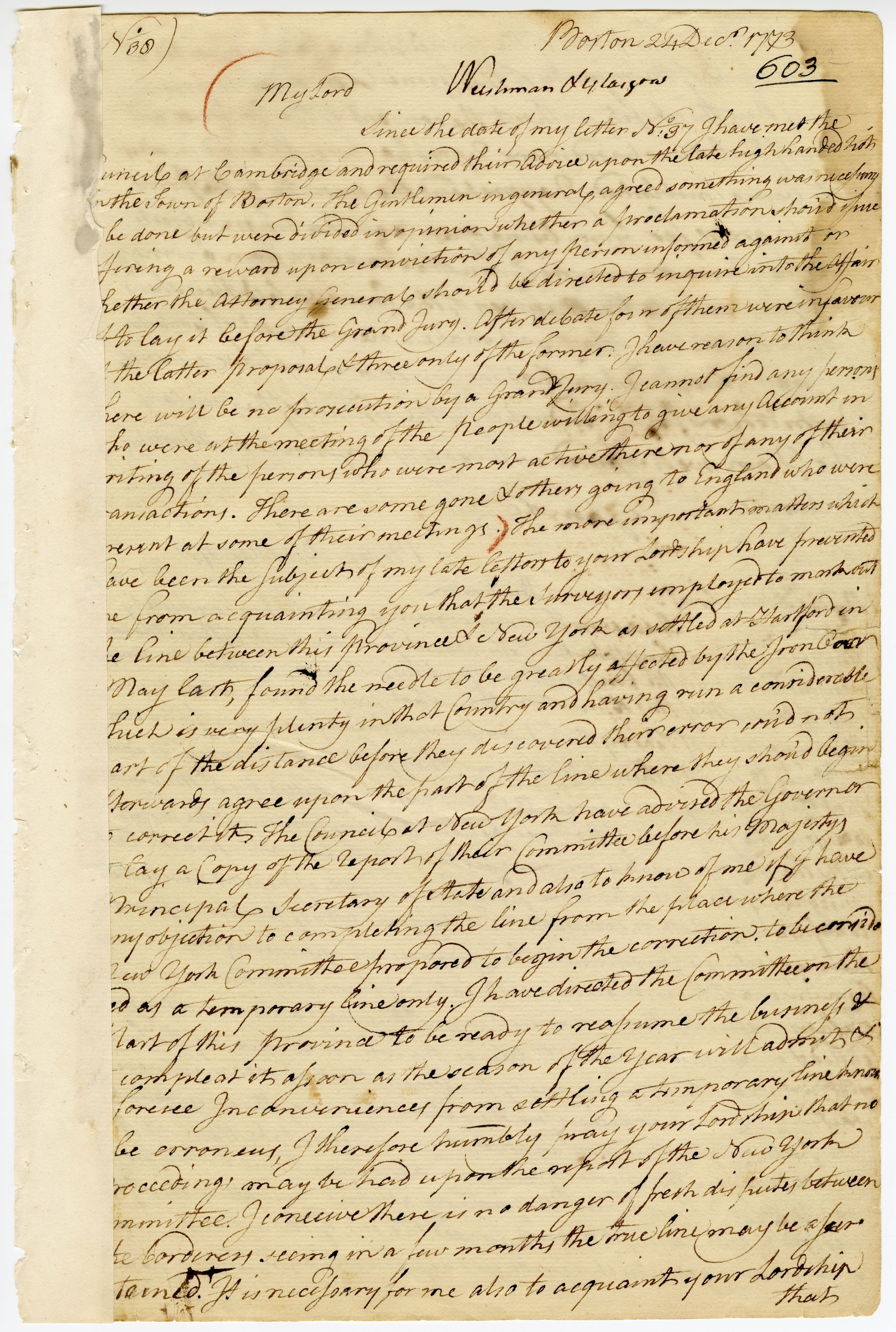 Two letters from Thomas Hutchinson, one summarizing the Boston Tea Party and one discussing its aftermath