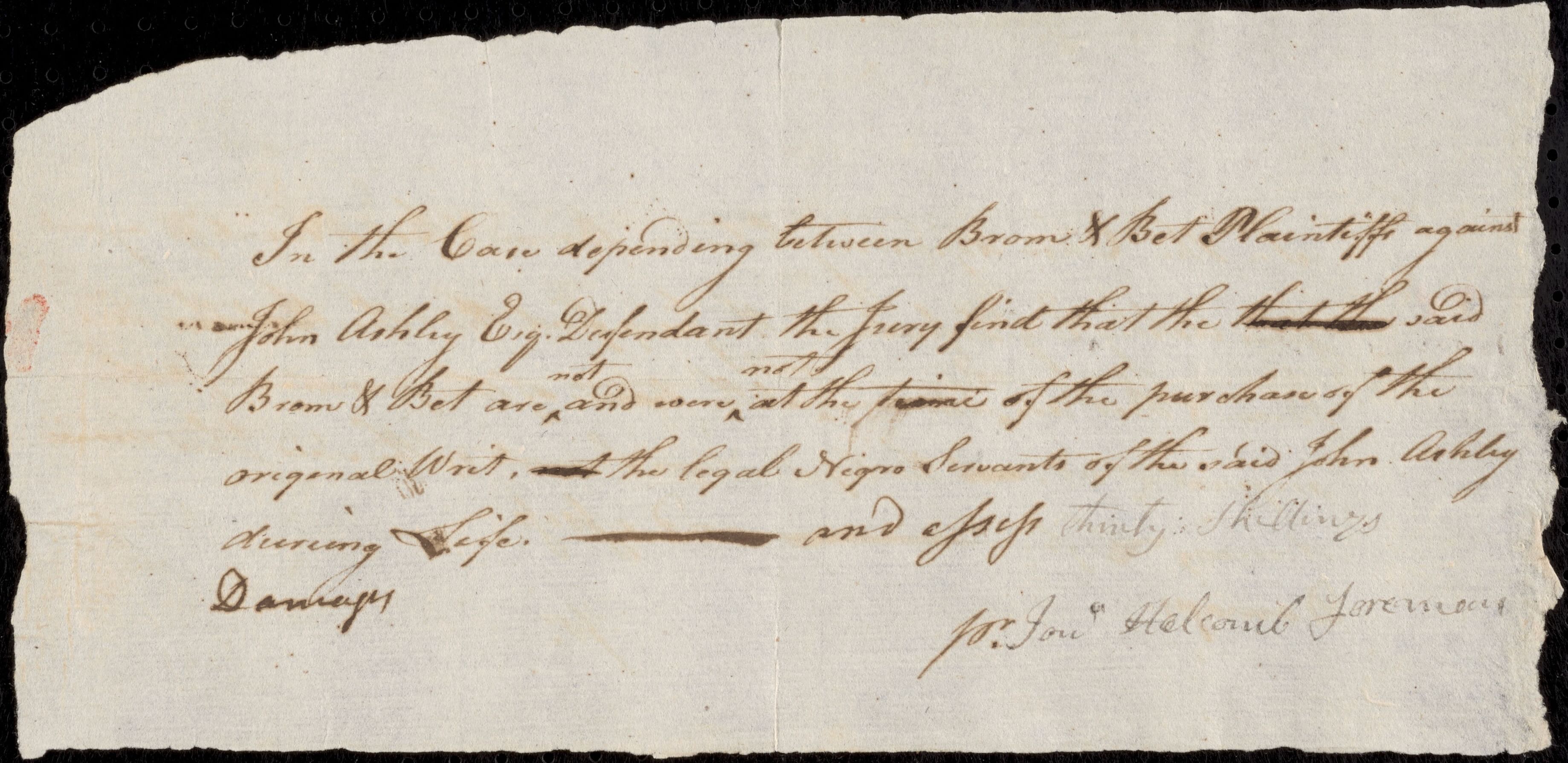 Brom and Bett v. Ashley (Mum Bett/Elizabeth Freeman case) Verdict