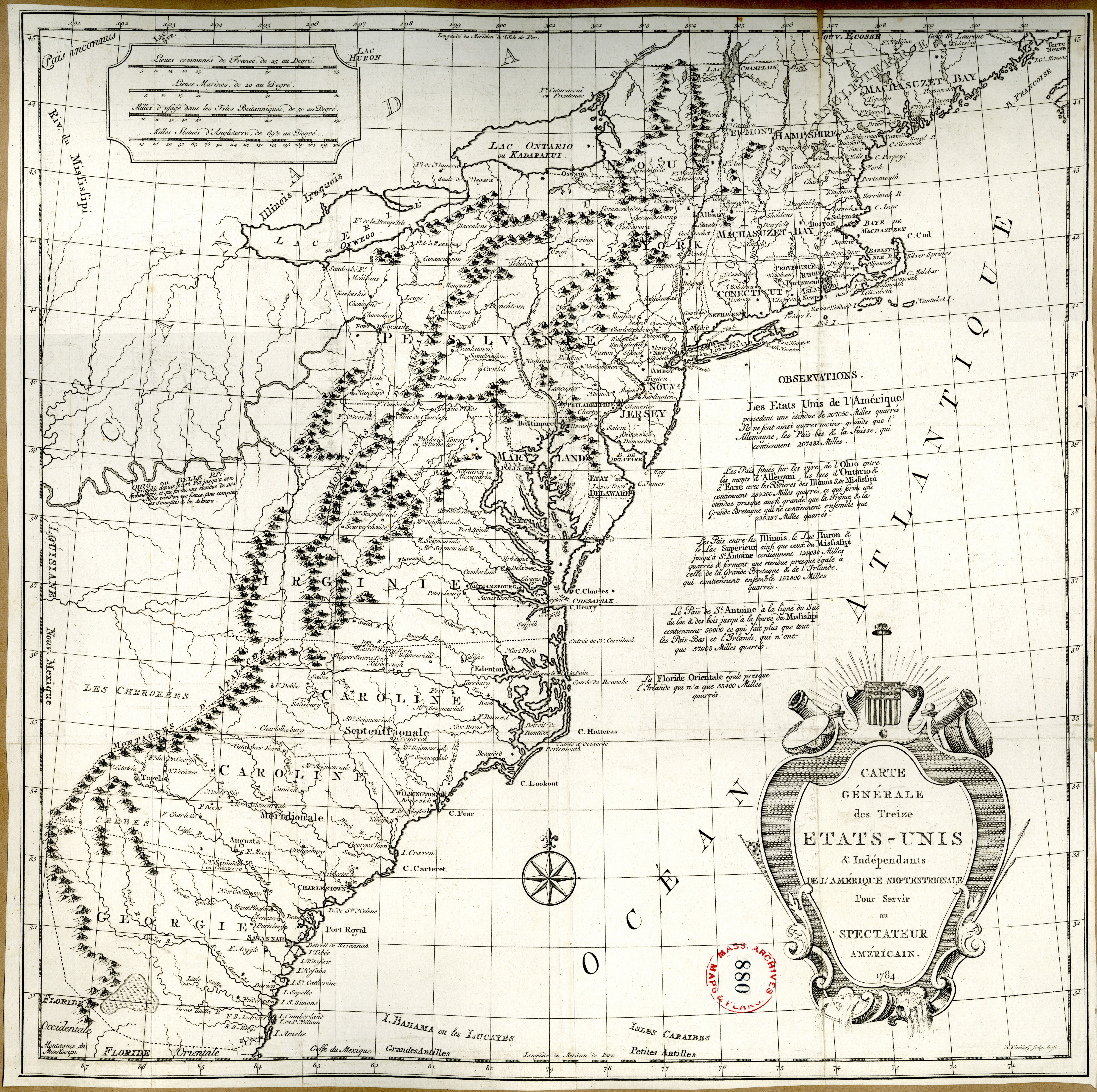 French map of the 13 original states