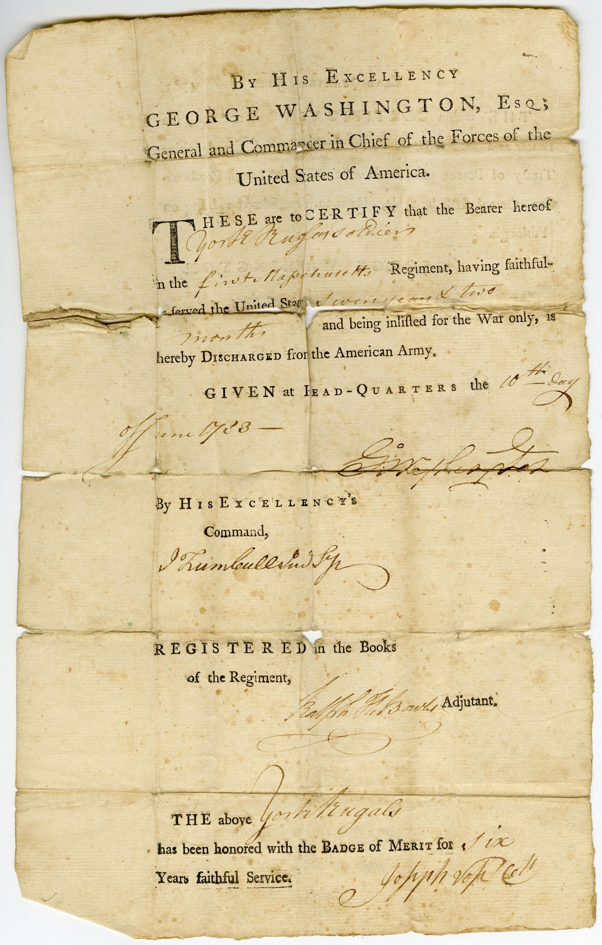 Discharge paper for York Ruggles