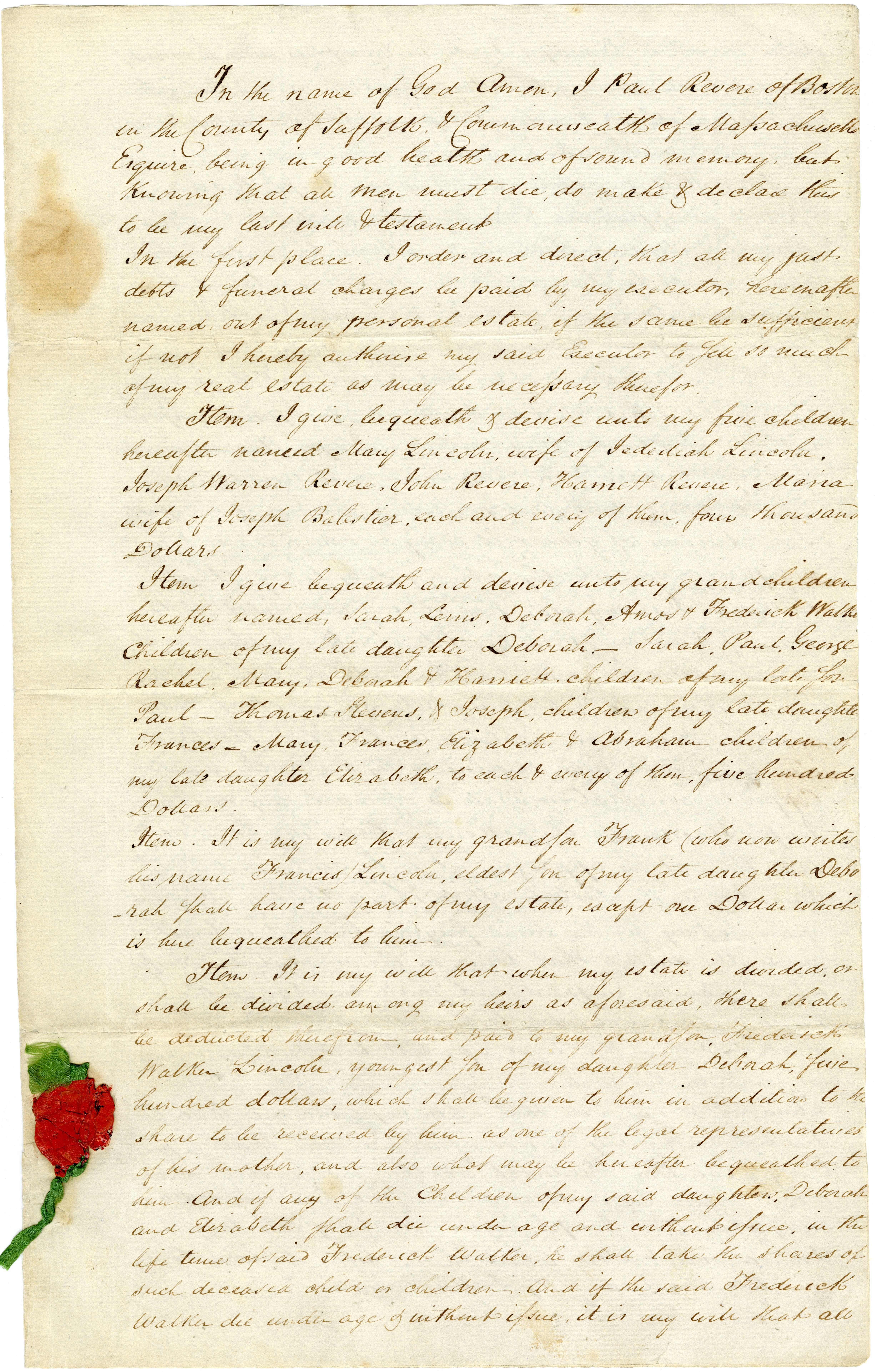 Paul Revere probate record