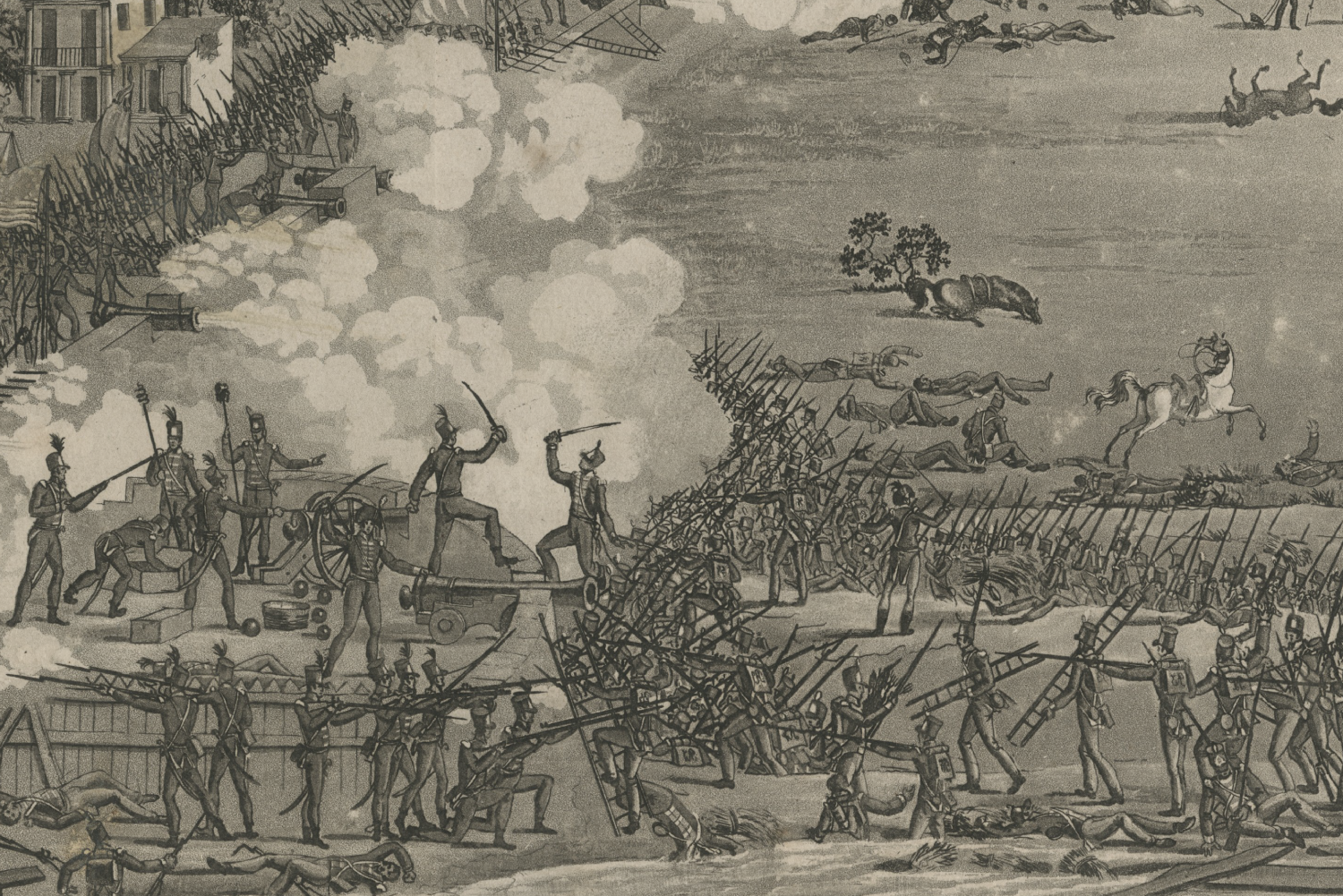 Lithograph showing the defeat of the British army at the Battle of New Orleans