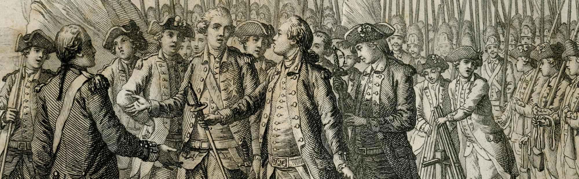 Intaglio print showing the surrender of British commander Charles Cornwallis at Yorktown