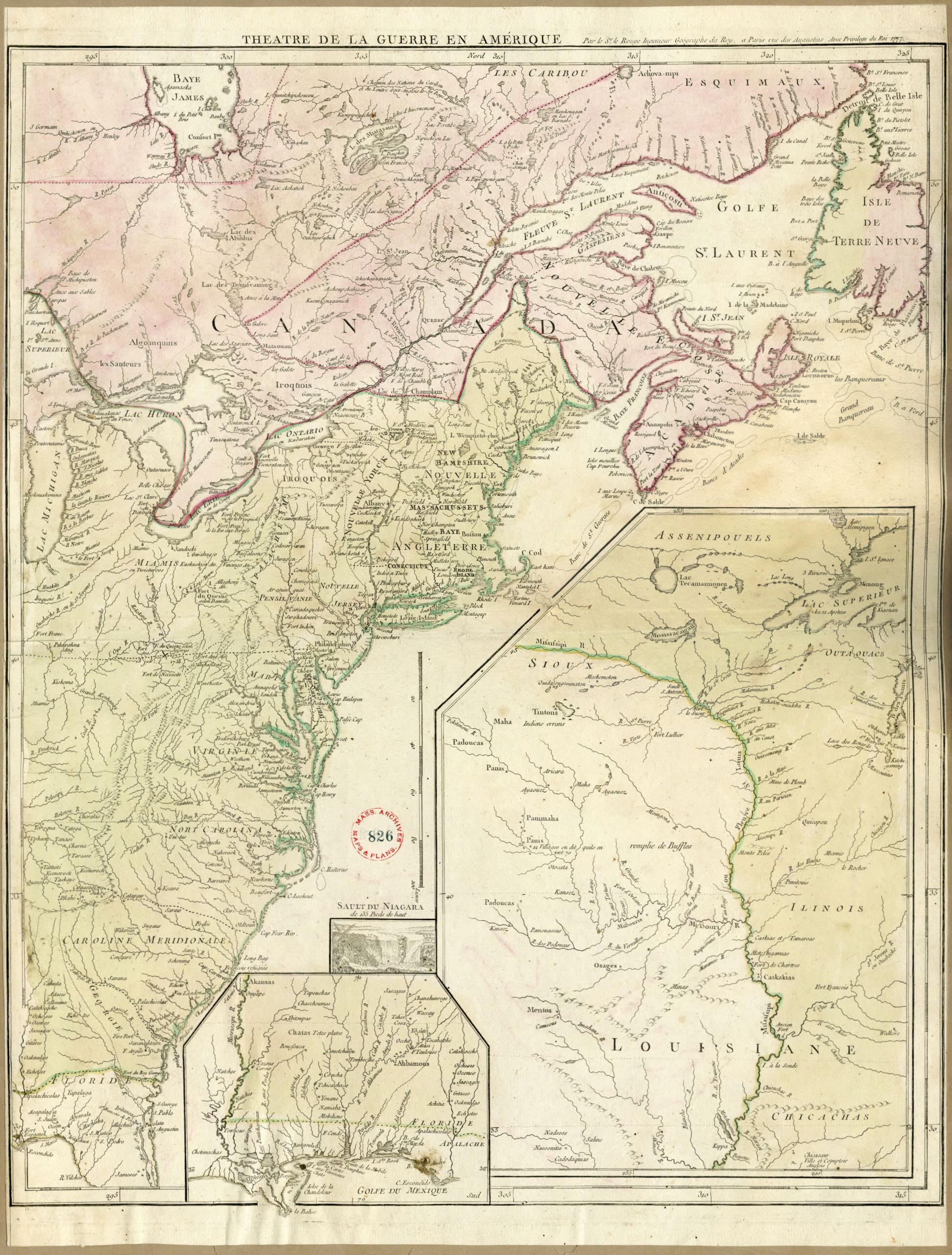 French map showing 'the troubles of America'