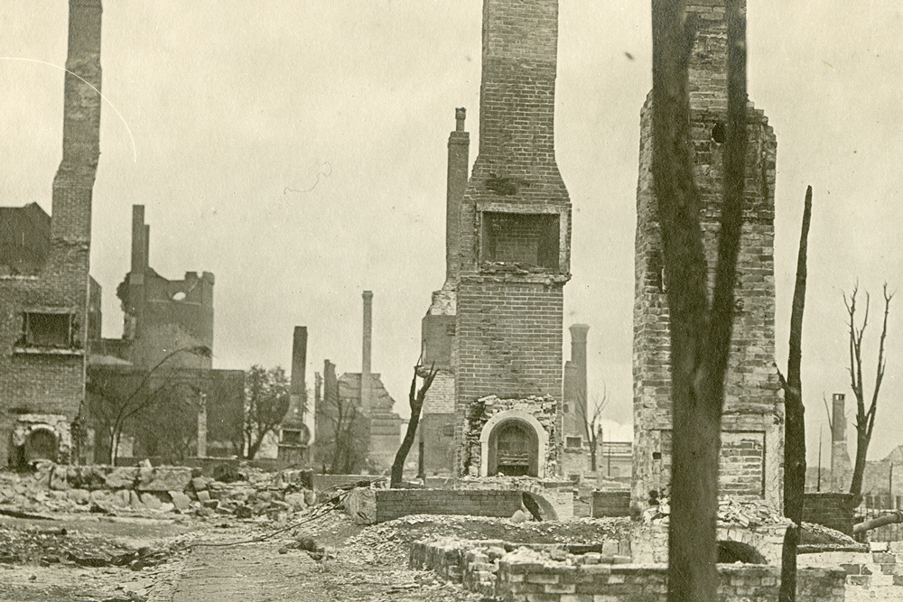 Ruined chimneys after the fire