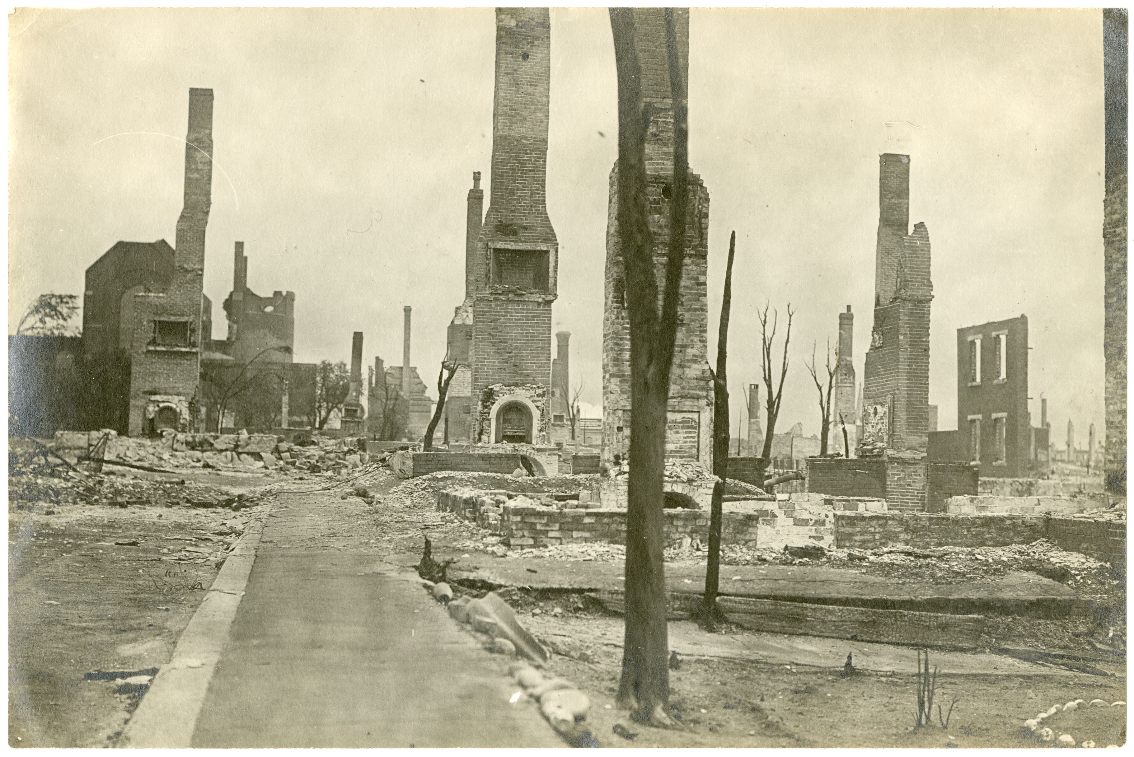 Ruined chimneys after the fire