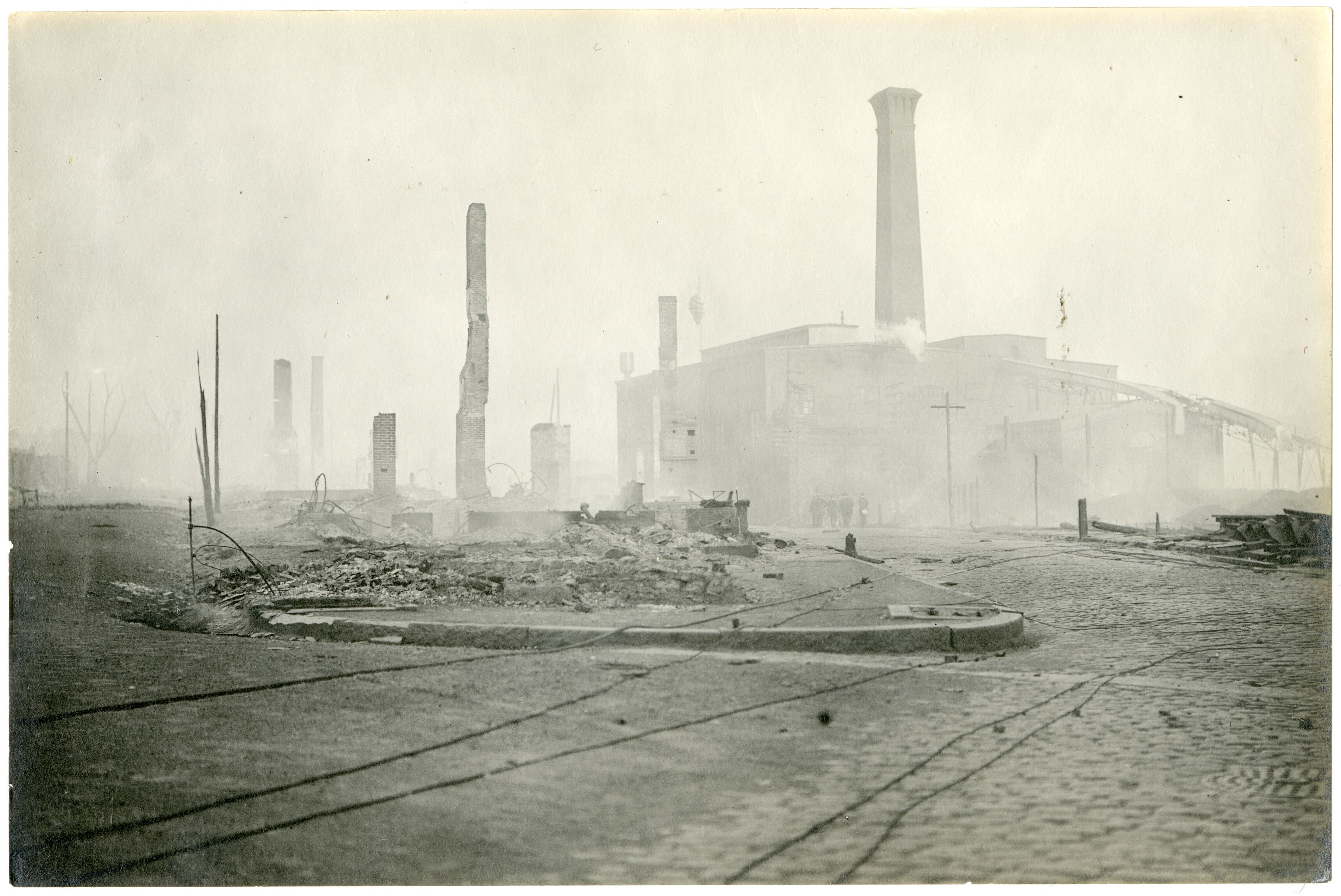 Electric light station surrounded by ruins
