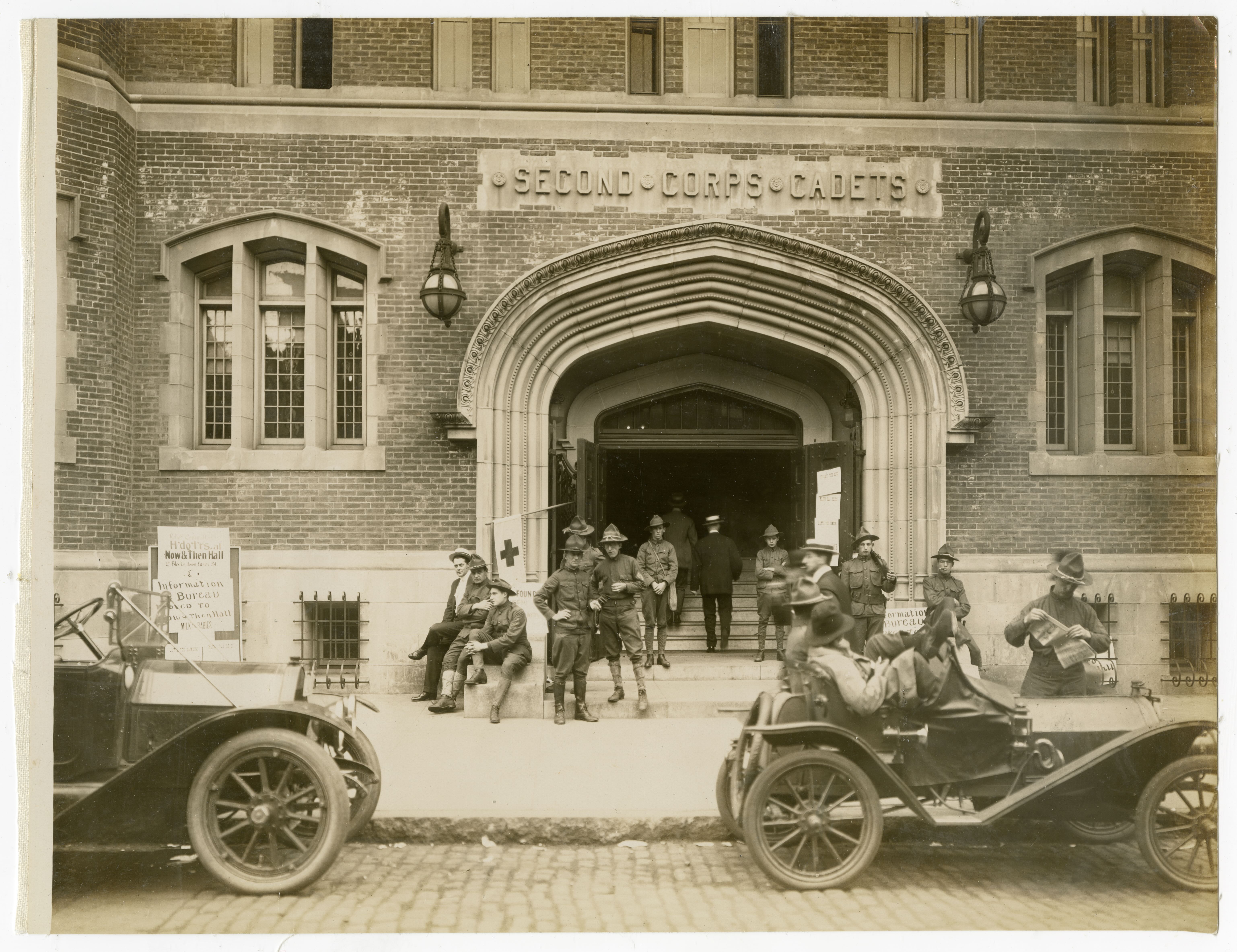Militia members in front of the armory
