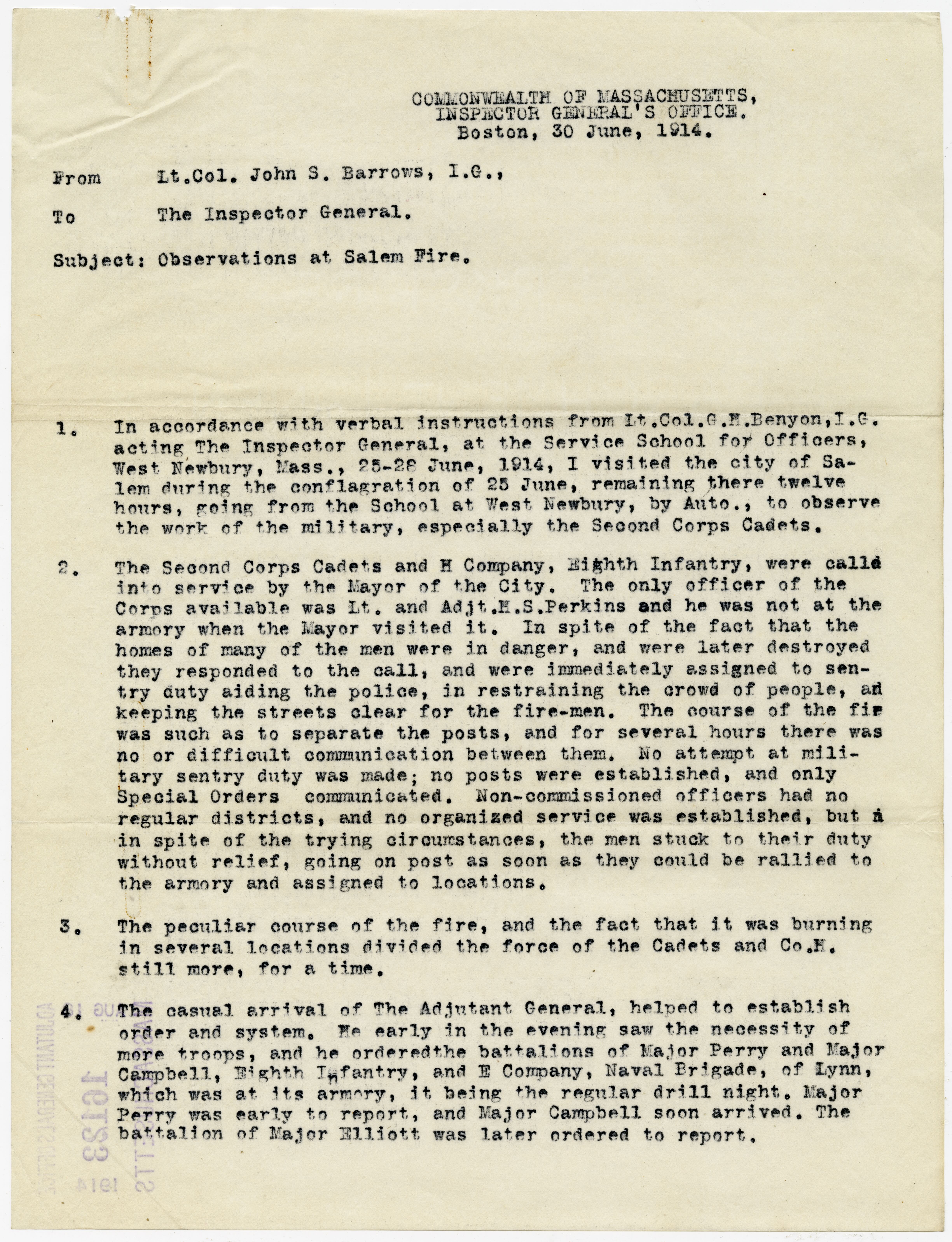 Report of observations at Salem Fire