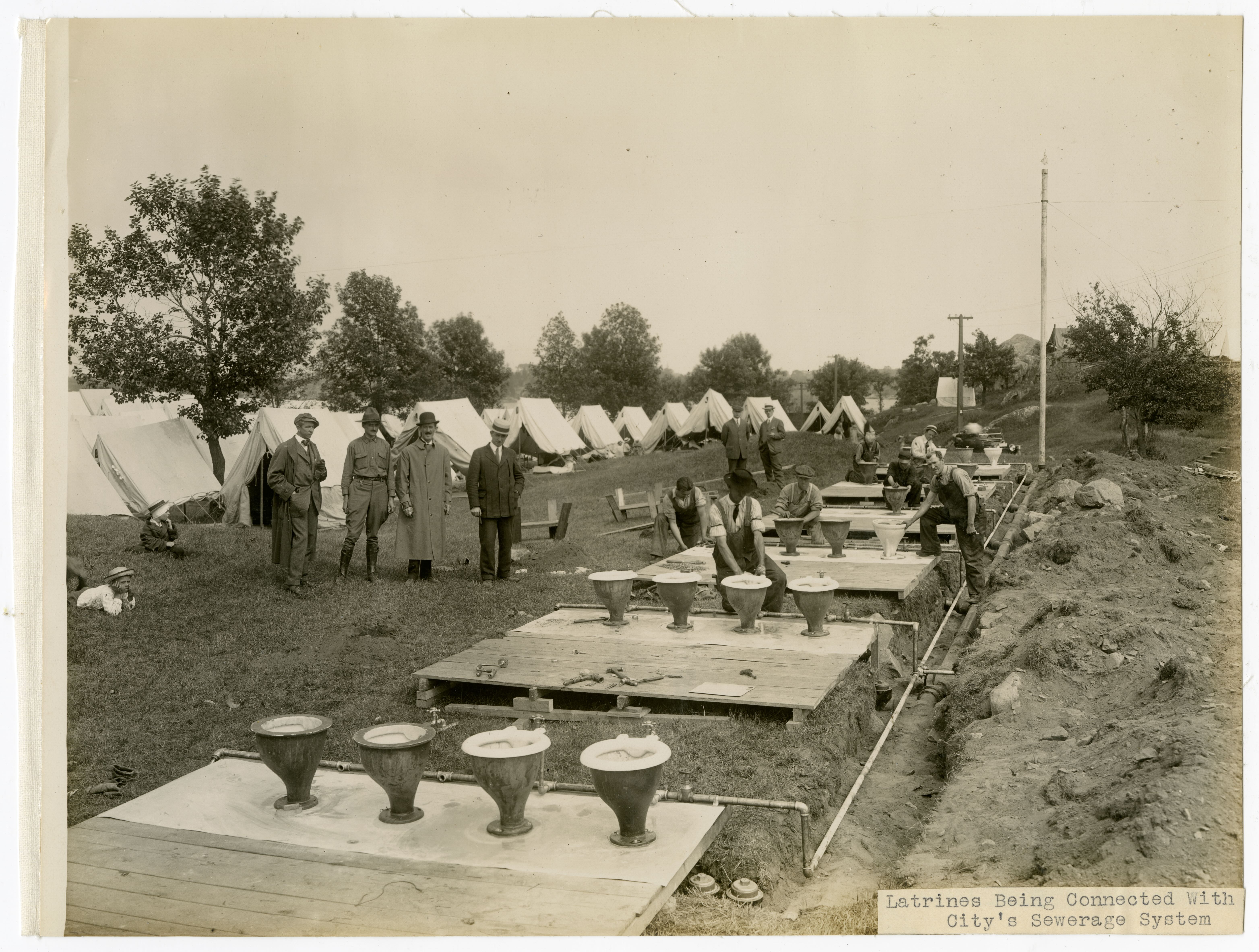 Camp latrines being connected to city sewage