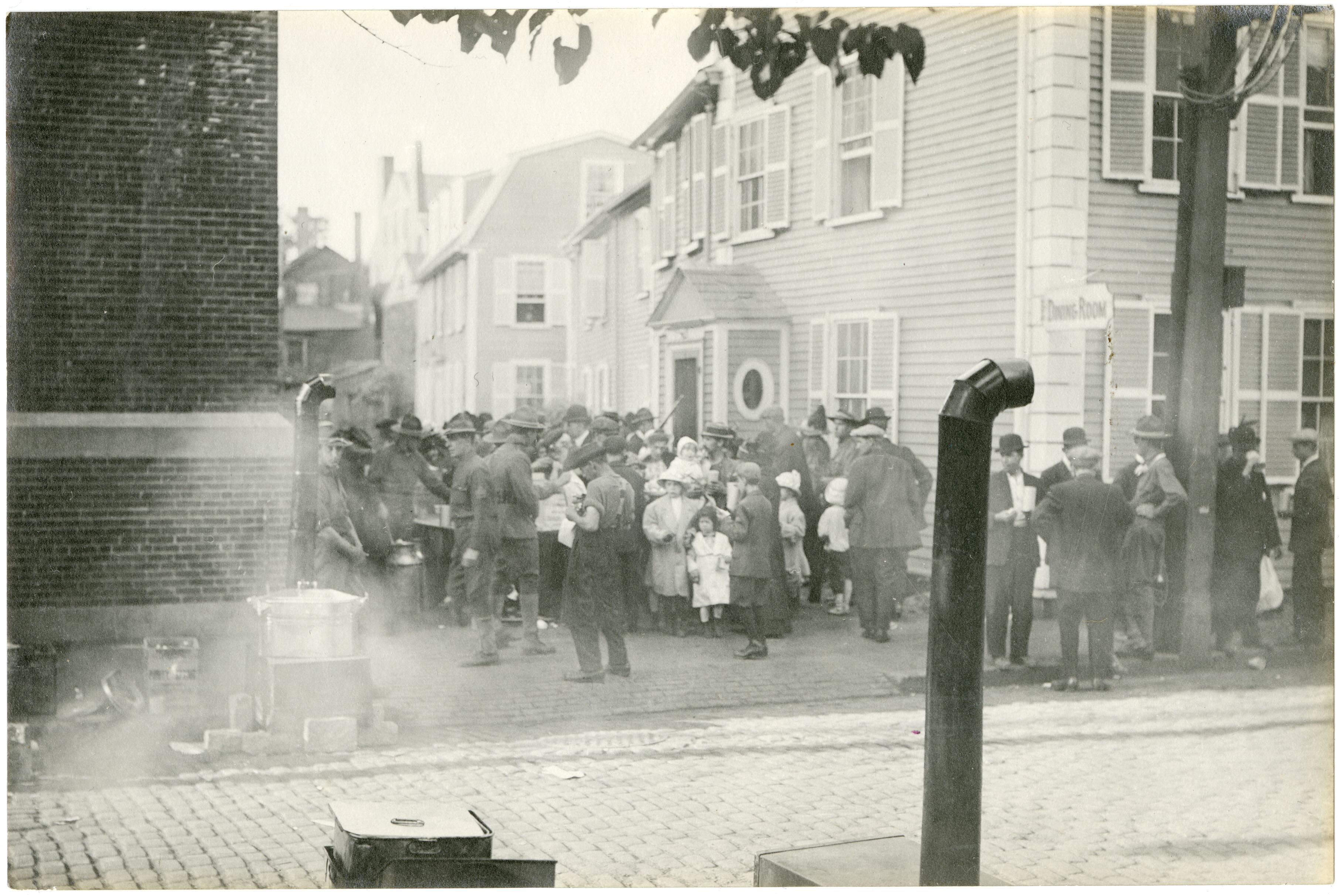 Milk rations being handed out to refugees