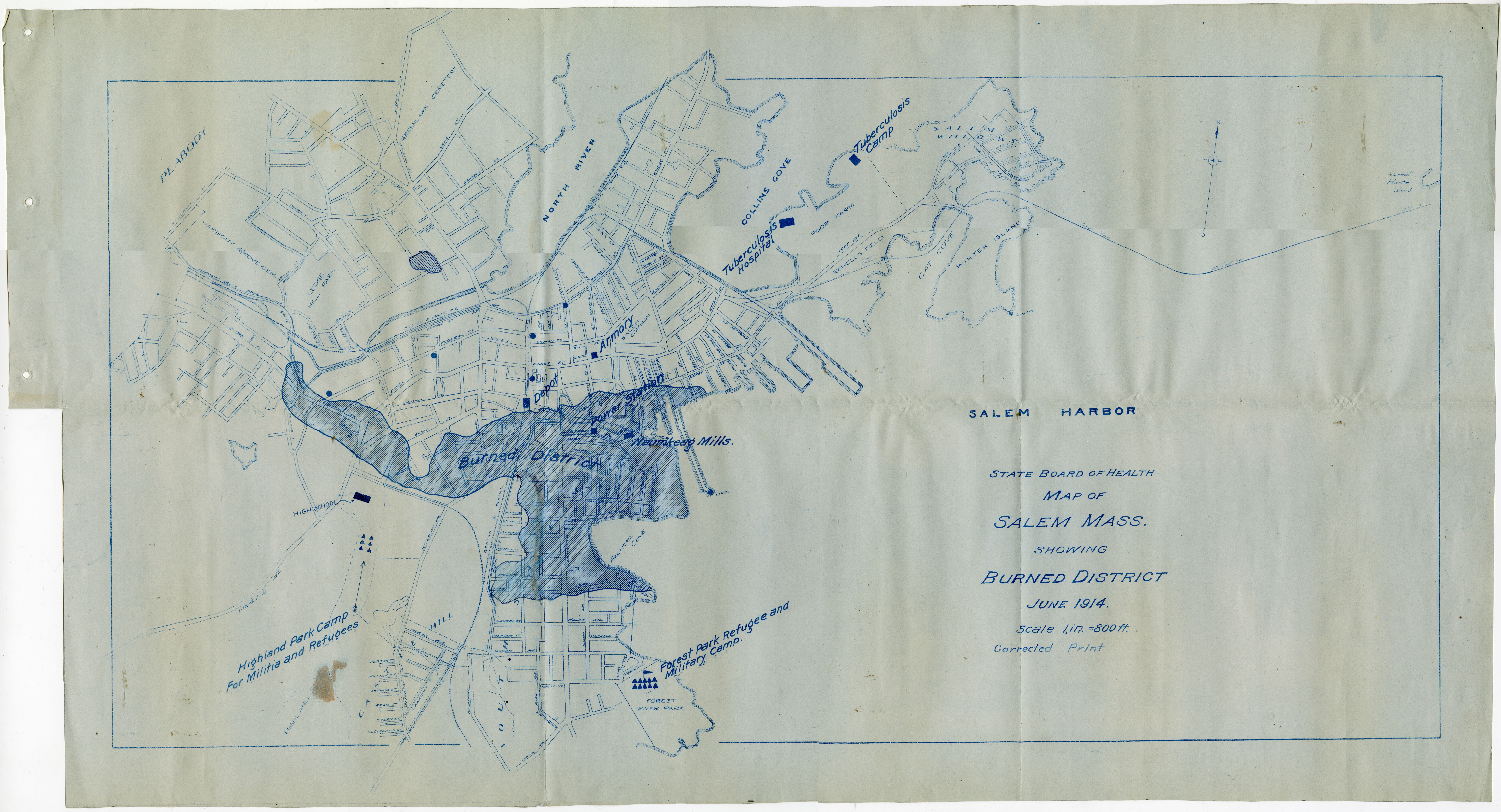State Board of Health map showing burned district 