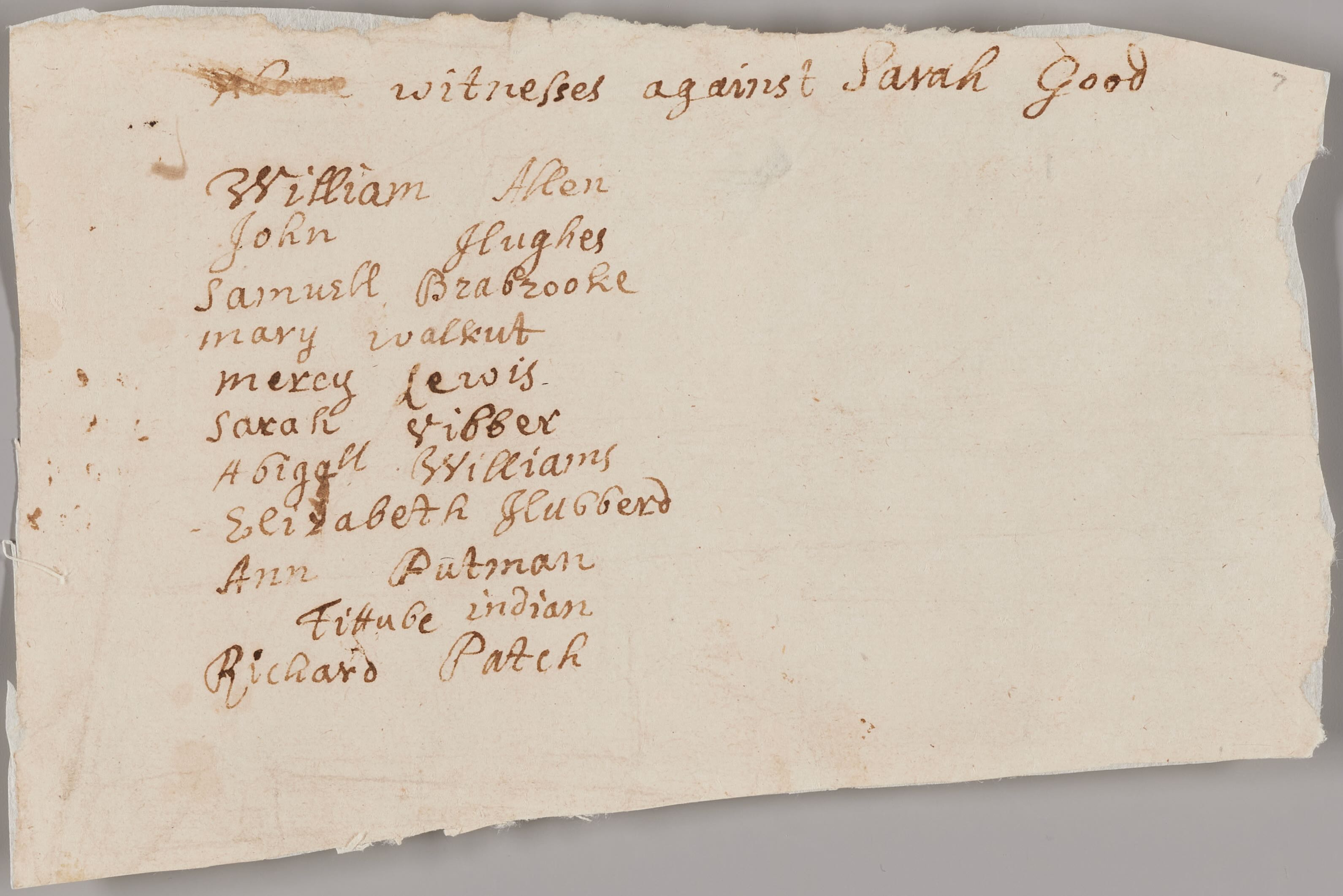 List of Witnesses v. Sarah Good