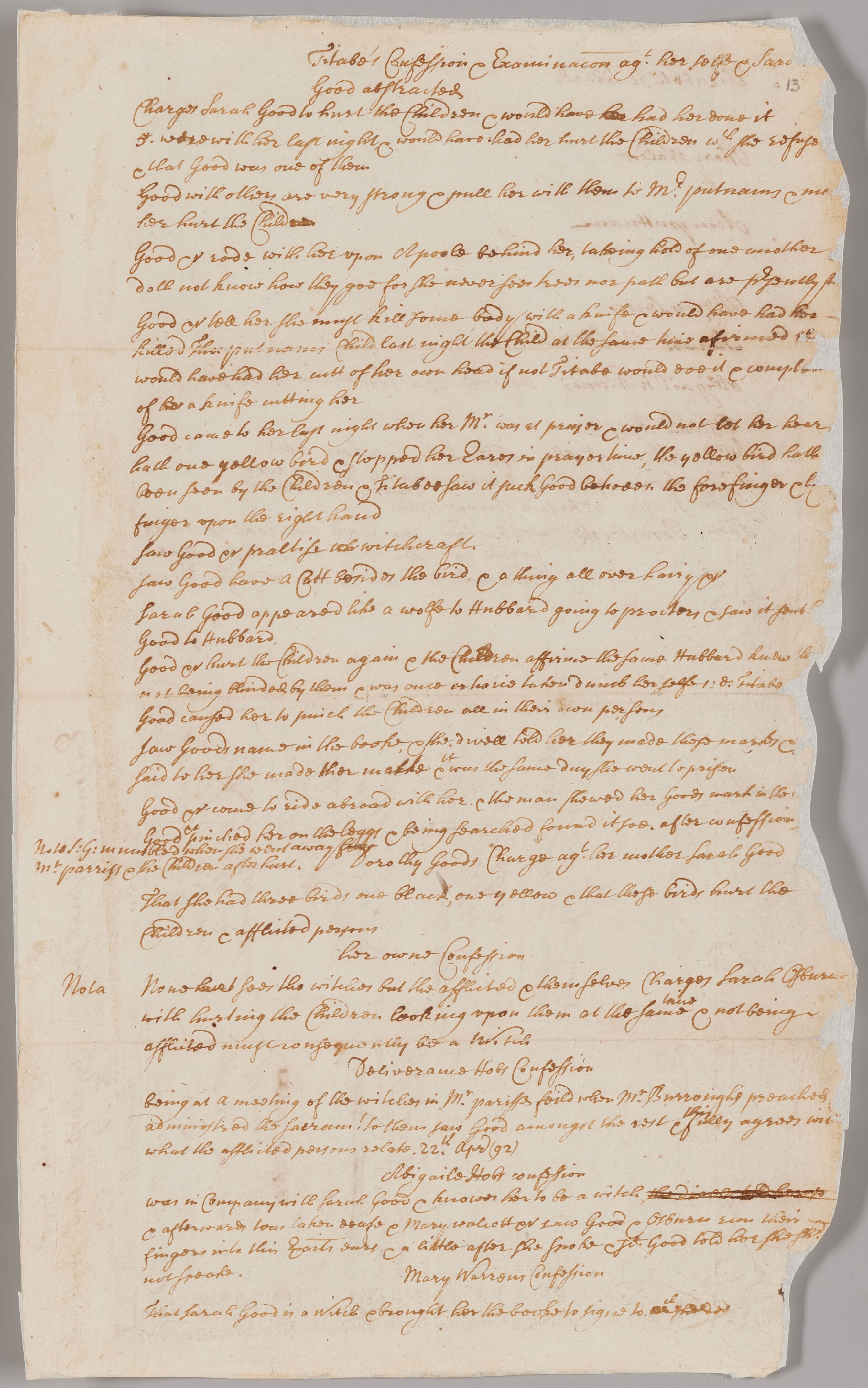 Summary of Evidence v. Sarah Good