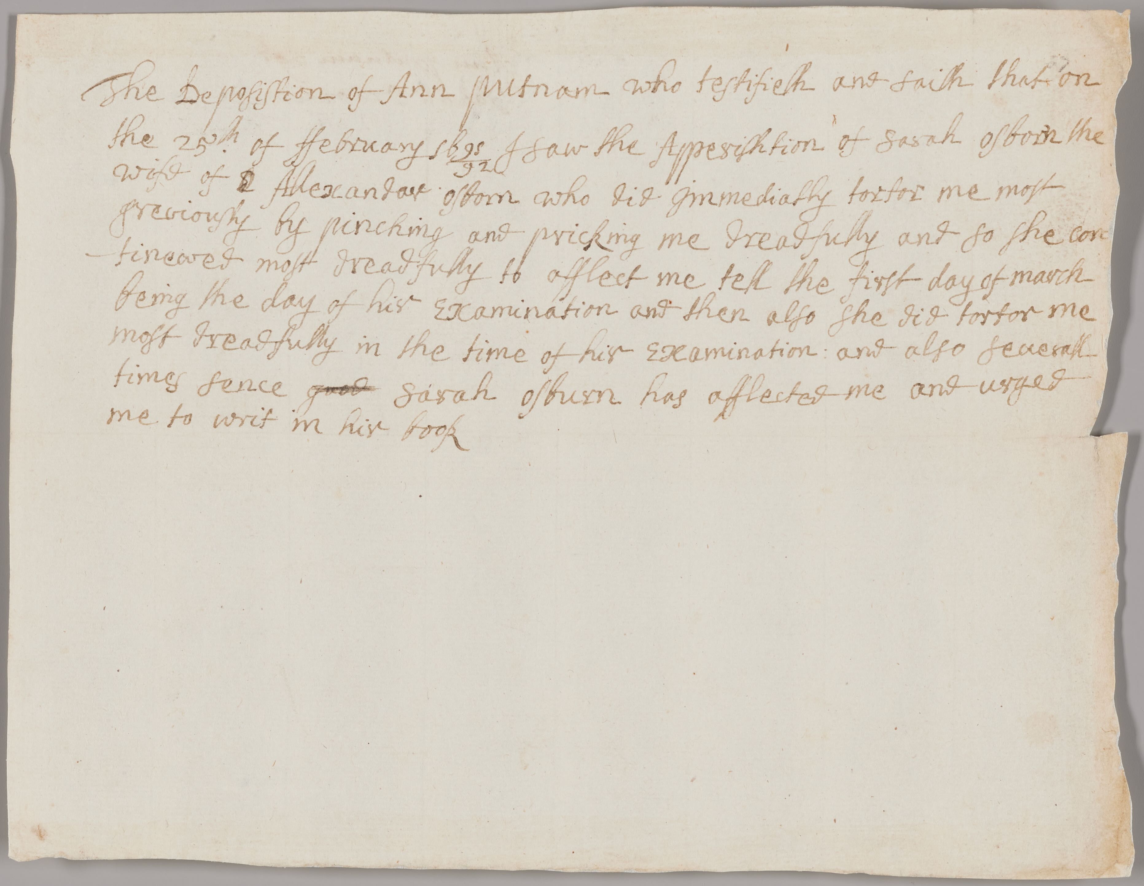 Deposition of Ann Putnam Jr. v. Sarah Osborne