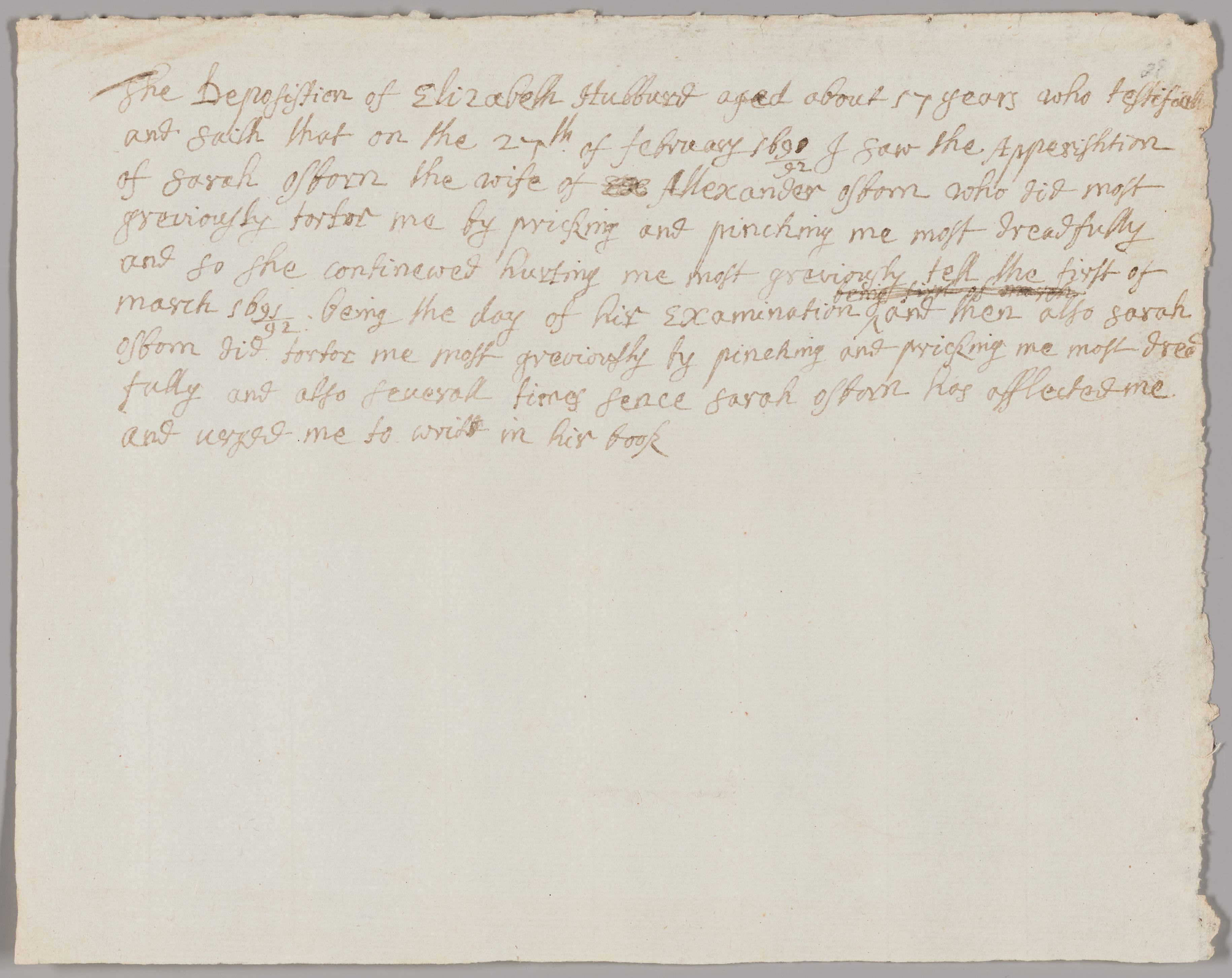 Deposition of Elizabeth Hubbard v. Sarah Osborne