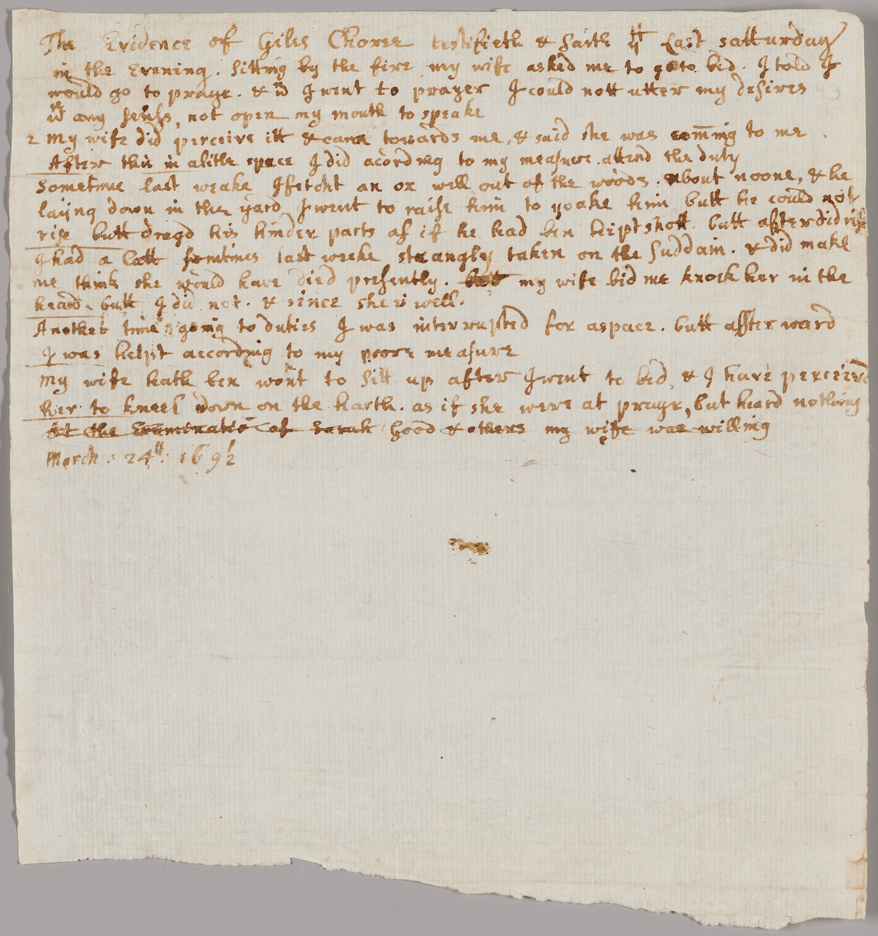 Statement of Giles Corey regarding Martha Corey