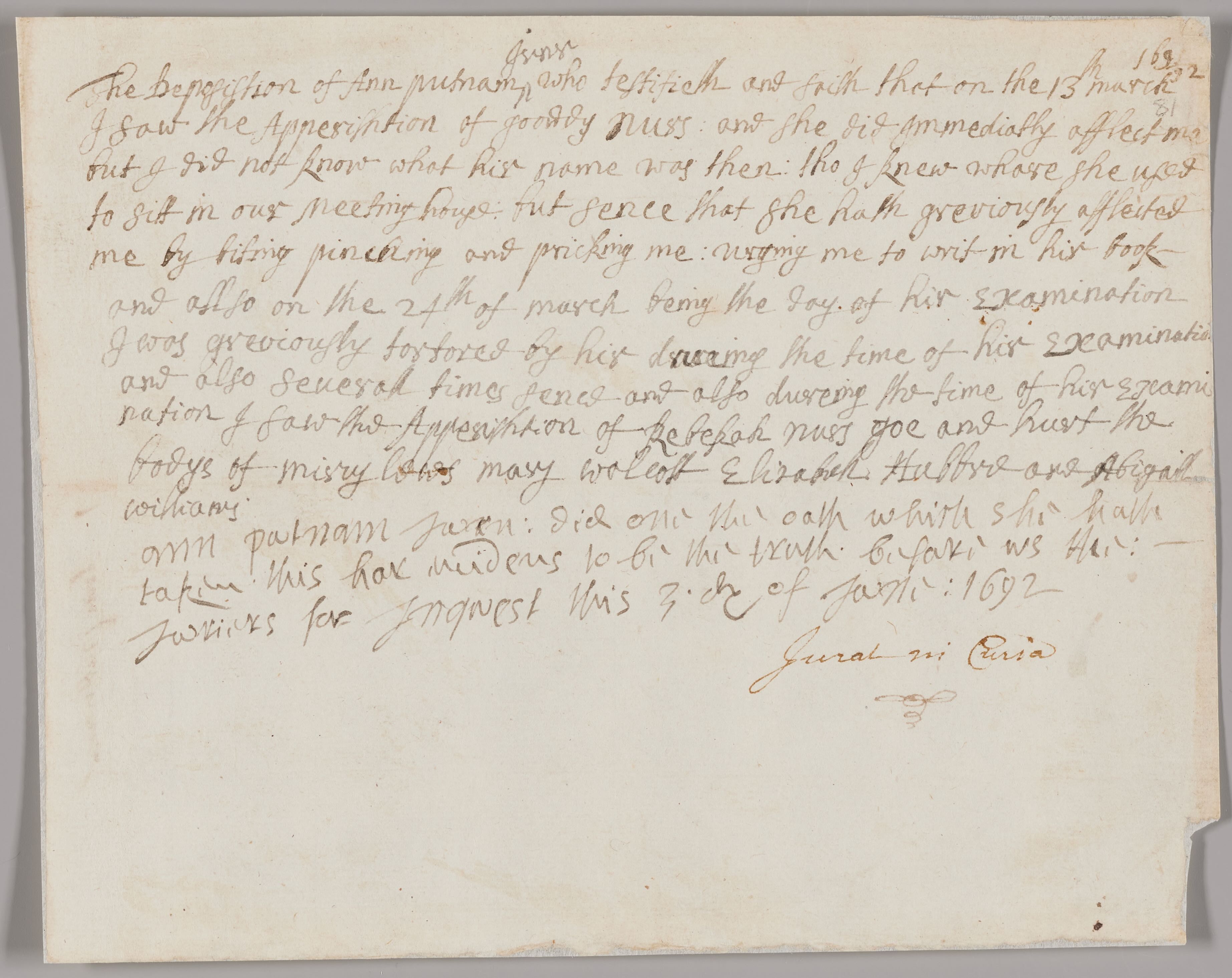 Deposition of Ann Putnam Jr. v. Rebecca Nurse