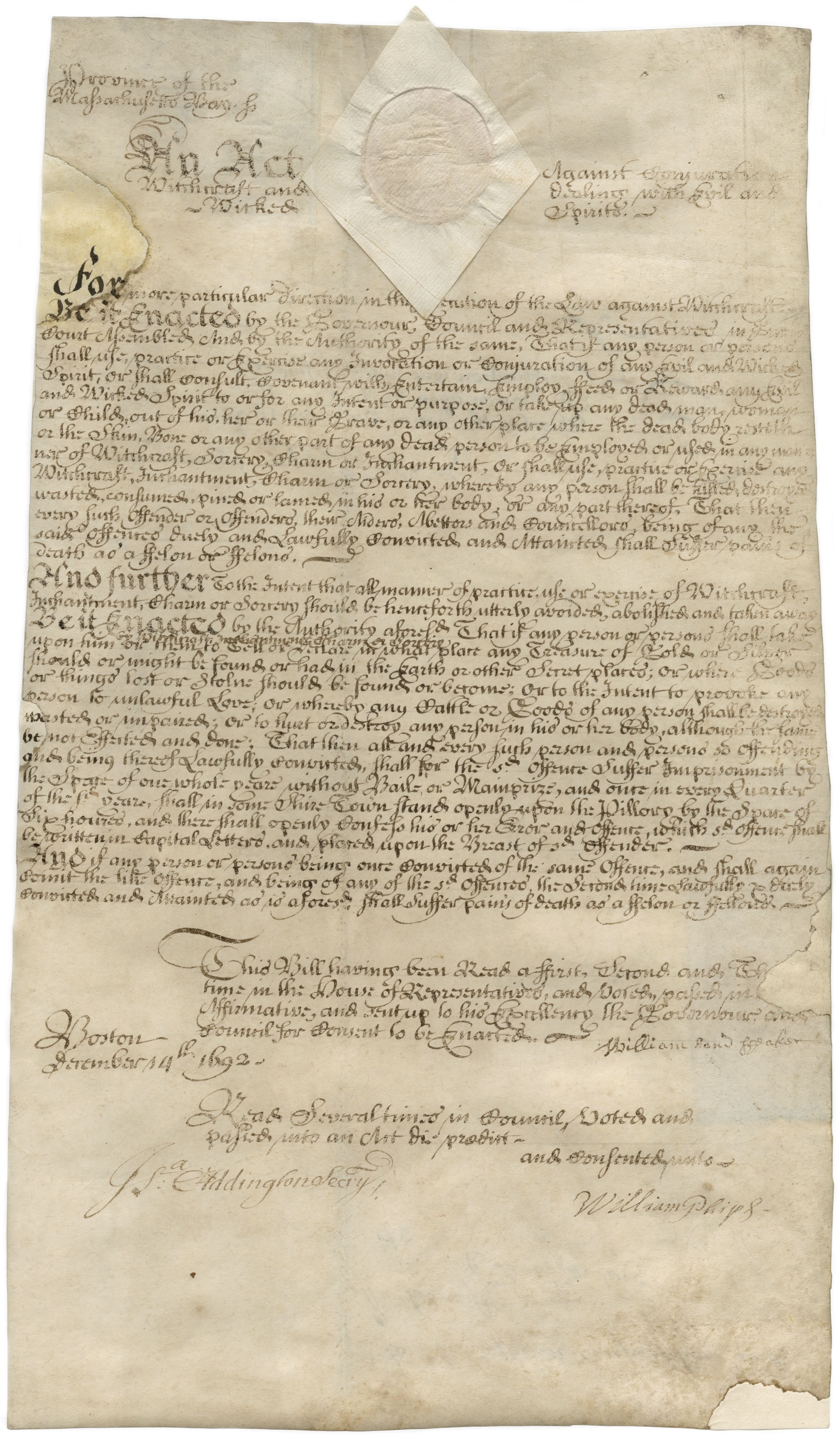 An Act Against Conjurations, Witchcraft and Dealing with Evil and Wicked Spirits